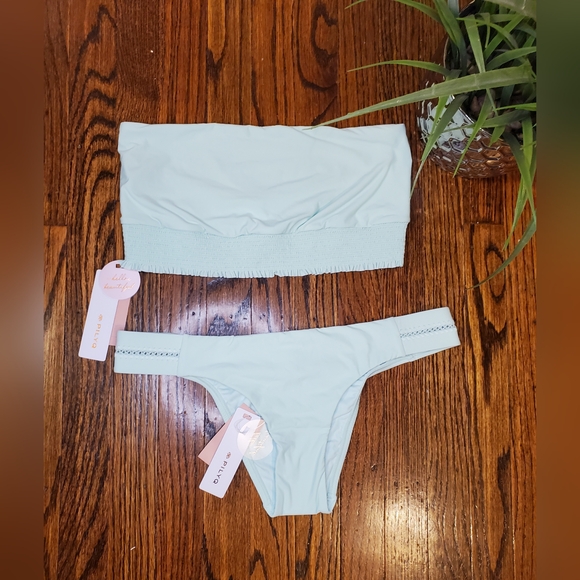 PILYQ NWT Azura Smoked Mint Green Bandeau & Smoked Teeny Bikini Bottom Set Sz L - Picture 4 of 15